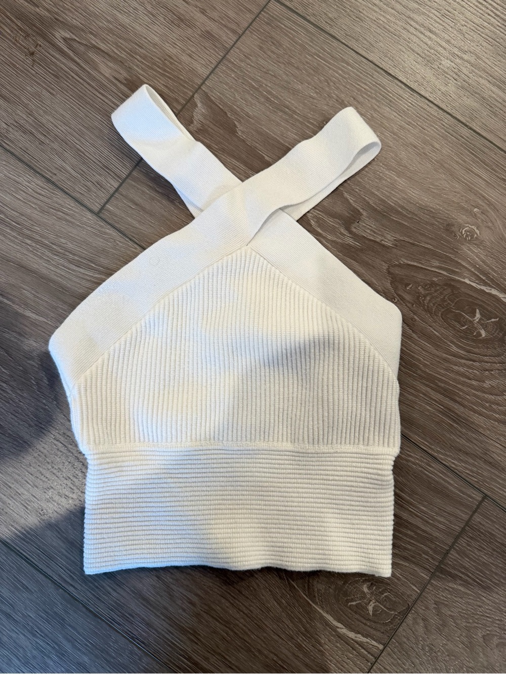 Abercrombie & Fitch White Ribbed Crossback Crop Top